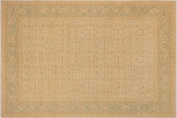handmade Transitional Kafkaz Chobi Ziegler Beige Green Hand Knotted RECTANGLE 100% WOOL area rug 9 x 12